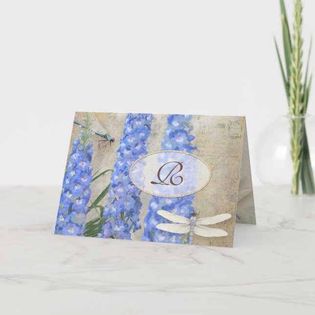 Cartão De Notas Monogram Initial Stationery Dragonfly Butterfly (Frente)