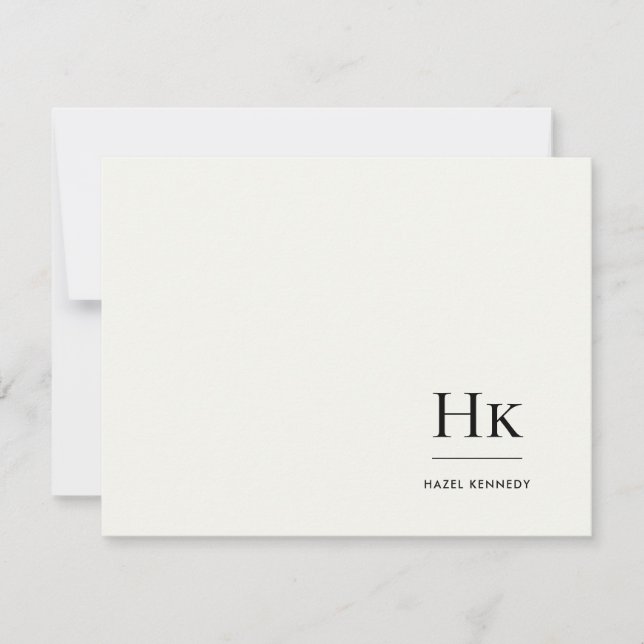 Cartão De Notas Monogram Ivory Simple Monogrammed Social Notecard (Frente)