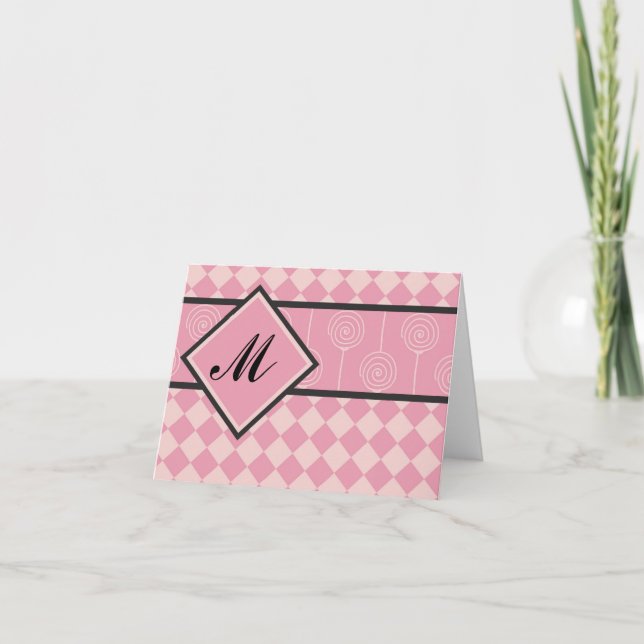 Cartão De Notas Monogram Pink Diamonds and Lollipops (Frente)