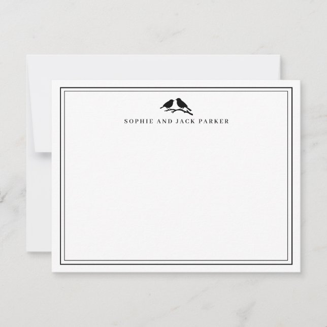 Cartão De Notas Monogram Two Borders Elegant Birds Flat Note Card (Frente)