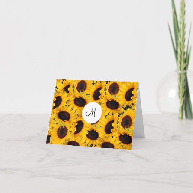 Cartão De Notas Monogram Vibrant Beautiful Sunflowers Floral (Frente)