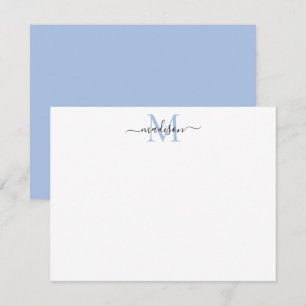 Cartão De Notas Monograma Azul Dusty, com Script Girly, na moda El