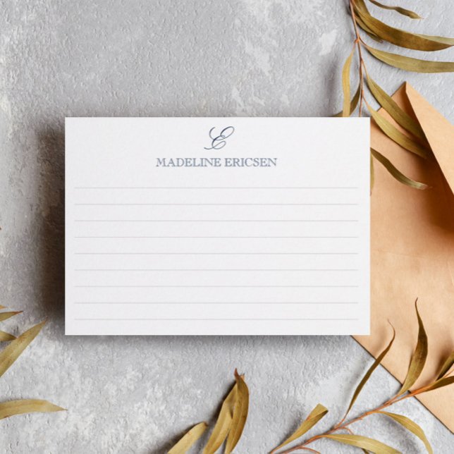 Cartão De Notas Monograma Azul Escuro e Branco Vinculado (Criador carregado)