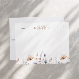 Cartão De Notas Monograma Boho Watercolor Nome do Script Wildflowe