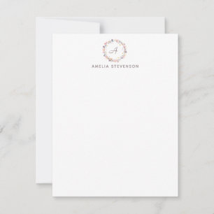 Cartão De Notas Monograma Bonito Pastel Floral Wreath Personalizad