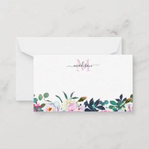Cartão De Notas Monograma Botânico de Peony Rosa Escamudo-Floral E