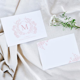 Cartão De Notas Monograma Clássico Blush Pink Floral Crest