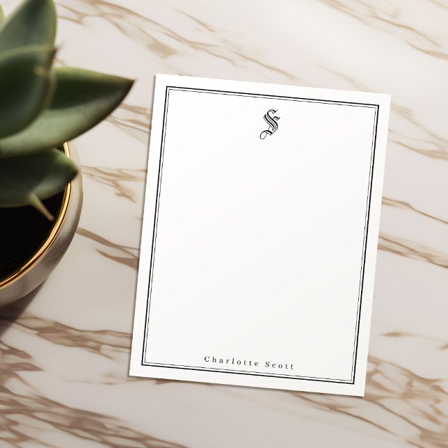 Cartão De Notas Monograma clássico de elegância personalizado Pape (Classic elegance monogram personalized Stationery Note Card)