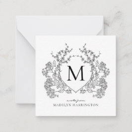 Cartão De Notas Monograma Clássico de Pó Floral Branco e Preto