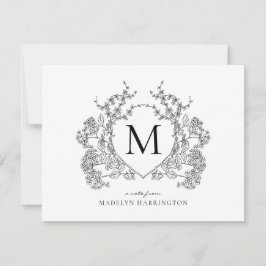 Cartão De Notas Monograma Clássico de Pó Floral Branco e Preto