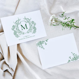 Cartão De Notas Monograma Clássico Vintage Forest Floral Crest Ver