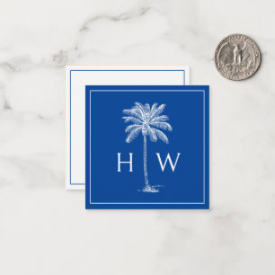 Cartão De Notas Monograma da árvore Palmetto de Palma Azul e Branc