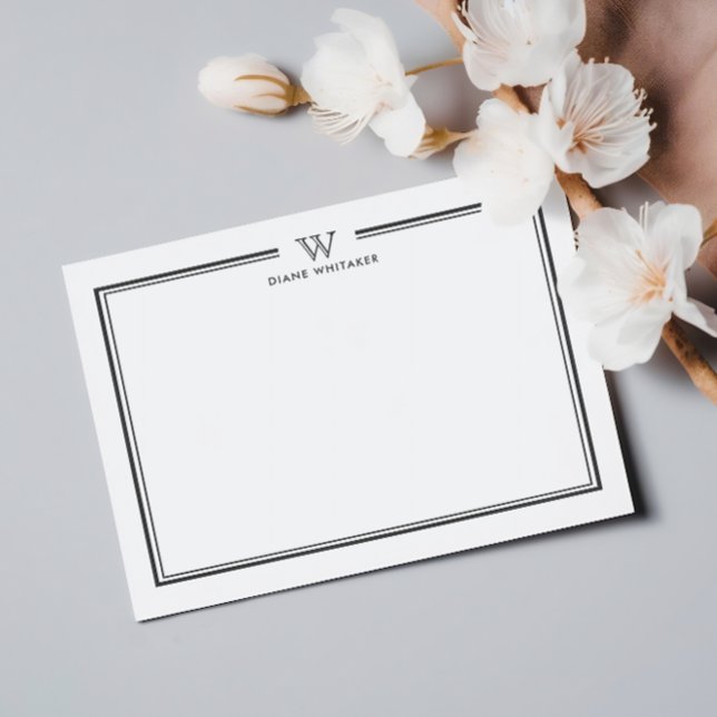 Cartão De Notas Monograma da Família Clássica Formal da cinza Dupl (Criador carregado)