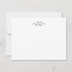 Cartão De Notas Monograma de 2 Letras Casal Inicial Wedding Azul
