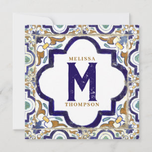 Cartão De Notas Monograma de Azulejos Ornamentais Botânicos Vintag
