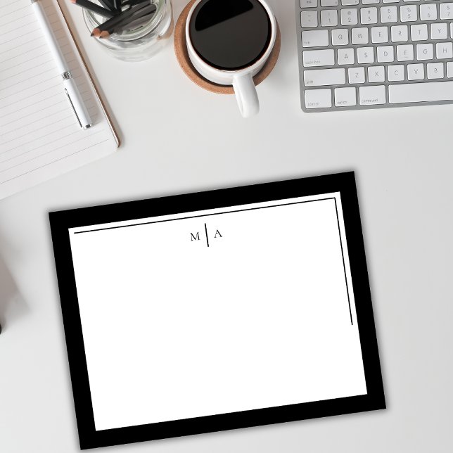 Cartão De Notas Monograma de Borda Negra Mínima Elegante (Criador carregado)