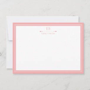 Cartão De Notas Monograma de Borda Rosa Elegante