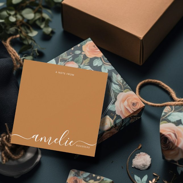 Cartão De Notas Monograma de Caligrafia Branca Moderna (Criador carregado)