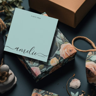 Cartão De Notas Monograma de Caligrafia de Script Moderno Verde