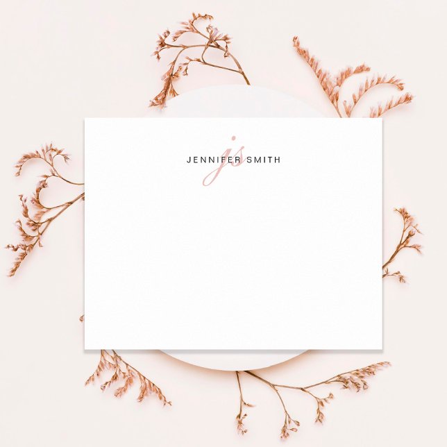 Cartão De Notas Monograma De Caligrafia Feminina rosa Dourada E Ne (Criador carregado)