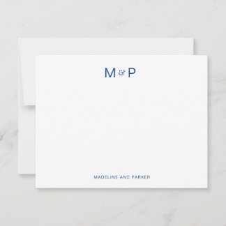 Cartão De Notas Monograma de Casal Contemporâneo Azul-Marinho Eleg