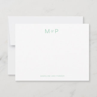 Cartão De Notas Monograma de Casal Contemporâneo Elegante Verde