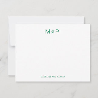 Cartão De Notas Monograma de Casal Contemporâneo Verde Elegante