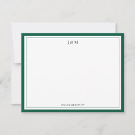 Cartão De Notas Monograma de Casal Personalizado Clássico Verde