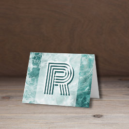 Cartão De Notas Monograma de Cor de Casamento Prata Seafoam Modern