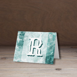 Cartão De Notas Monograma de Cores de Casamento Prata Seafoam Mode