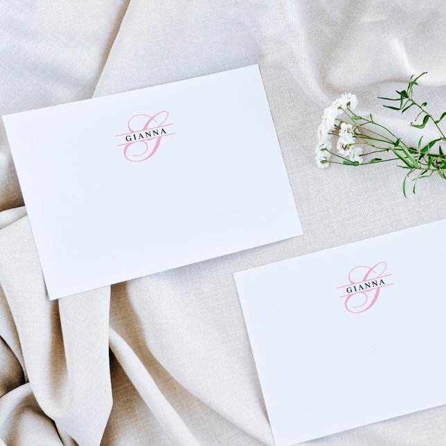 Cartão De Notas Monograma de Divisão de Caligrafia Rosa Escamuflad (Criador carregado)