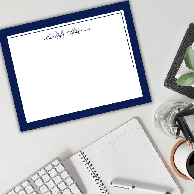 Cartão De Notas Monograma de Dois Nomes de Borda Mínimos Elegante (Criador carregado)