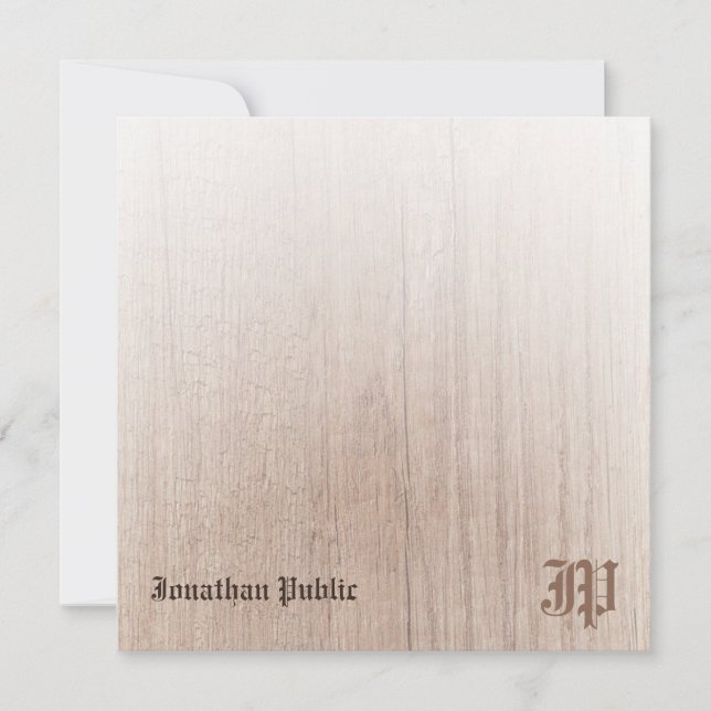 Cartão De Notas Monograma de Escrita Manuscrita Parede Madeira Per (Frente)