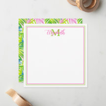 Monograma de Folhas de Palmeira Rosa e Verde Prepp