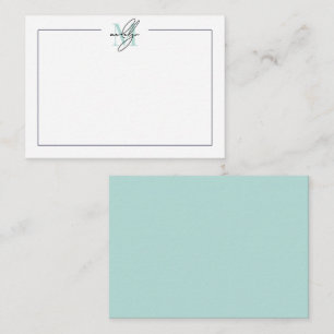 Cartão De Notas Monograma de Nome Azul Teal Minimalista Script