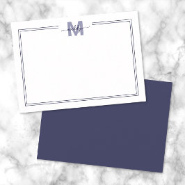 Cartão De Notas Monograma de Nome com Letra Minima Azul-Marinho