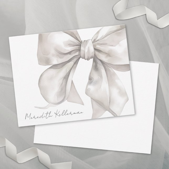 Cartão De Notas Monograma de Nome de Arco Elegante Personalizado (Personalized Elegant Bow Name Monogram Note Card)