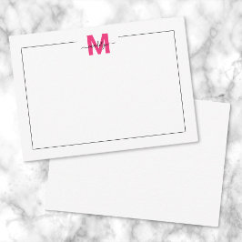 Cartão De Notas Monograma de Nome em Letra de Forma Preta e Rosa