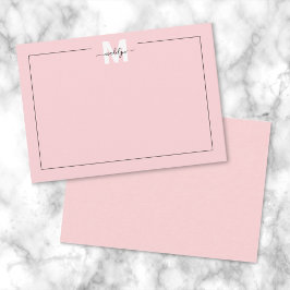 Cartão De Notas Monograma de Nome em Rotulo Rosa Feminino