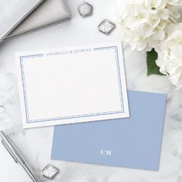 Cartão De Notas Monograma de Nome Minimalista com Borda Azul Empoe