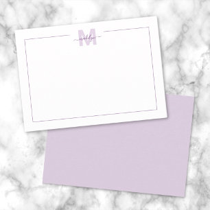 Cartão De Notas Monograma de Nome Minimalista Roxo com Letra Simpl