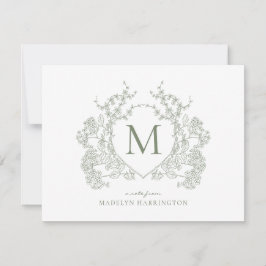 Cartão De Notas Monograma de Pancreatite Floral Verde com Sage Bot