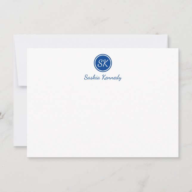 Cartão De Notas Monograma de Script Azul Cobalto Elegante (Frente)