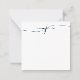 Cartão De Notas Monograma de Script Azul Marinho Mínimo Chic