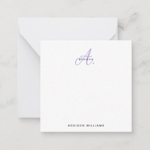 Cartão De Notas Monograma de Script de Lavanda Girly Elegante