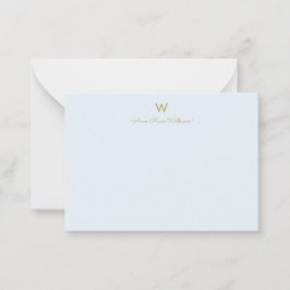 Cartão De Notas Monograma de Script Dourado Azul Moderno e Dusty