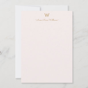 Cartão De Notas Monograma de Script Dourado Cor-de-rosa-Blush Mode