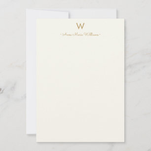 Cartão De Notas Monograma de Script Dourado do Marfim Moderno