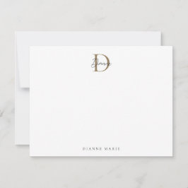 Cartão De Notas Monograma de Script Dourado e Preto Elegante