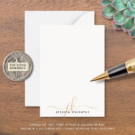 Cartão De Notas Monograma de Script Dourado Elegante Iniciais Mini